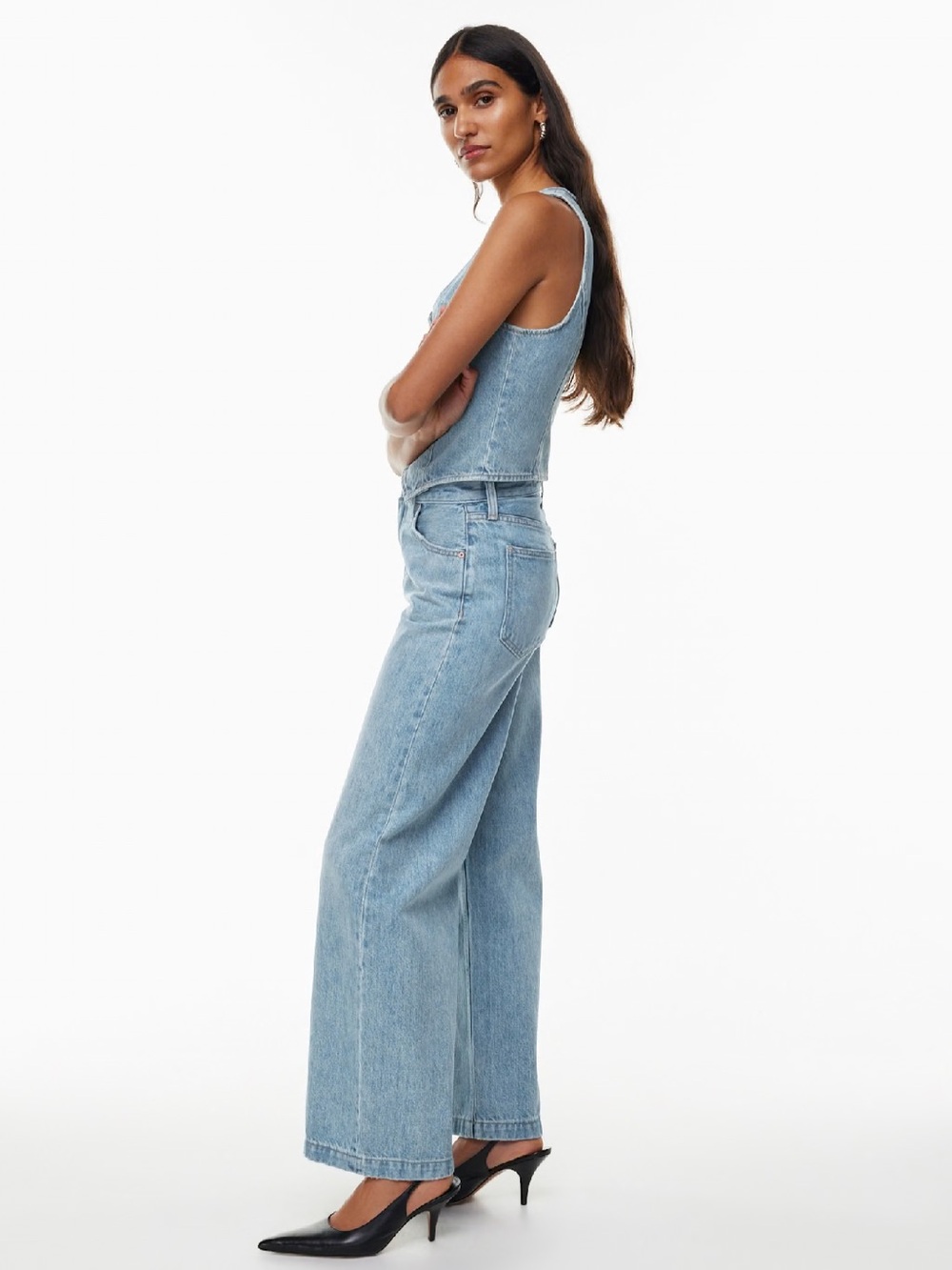 Wayf Light Blue High-Rise Wide-Leg Jeans with Jean Crop Tank Set